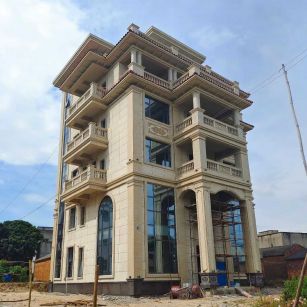 呼和浩特 黄金麻花岗岩石材别墅外墙干挂搭配（雕花栏杆花瓶柱门楼罗马柱）