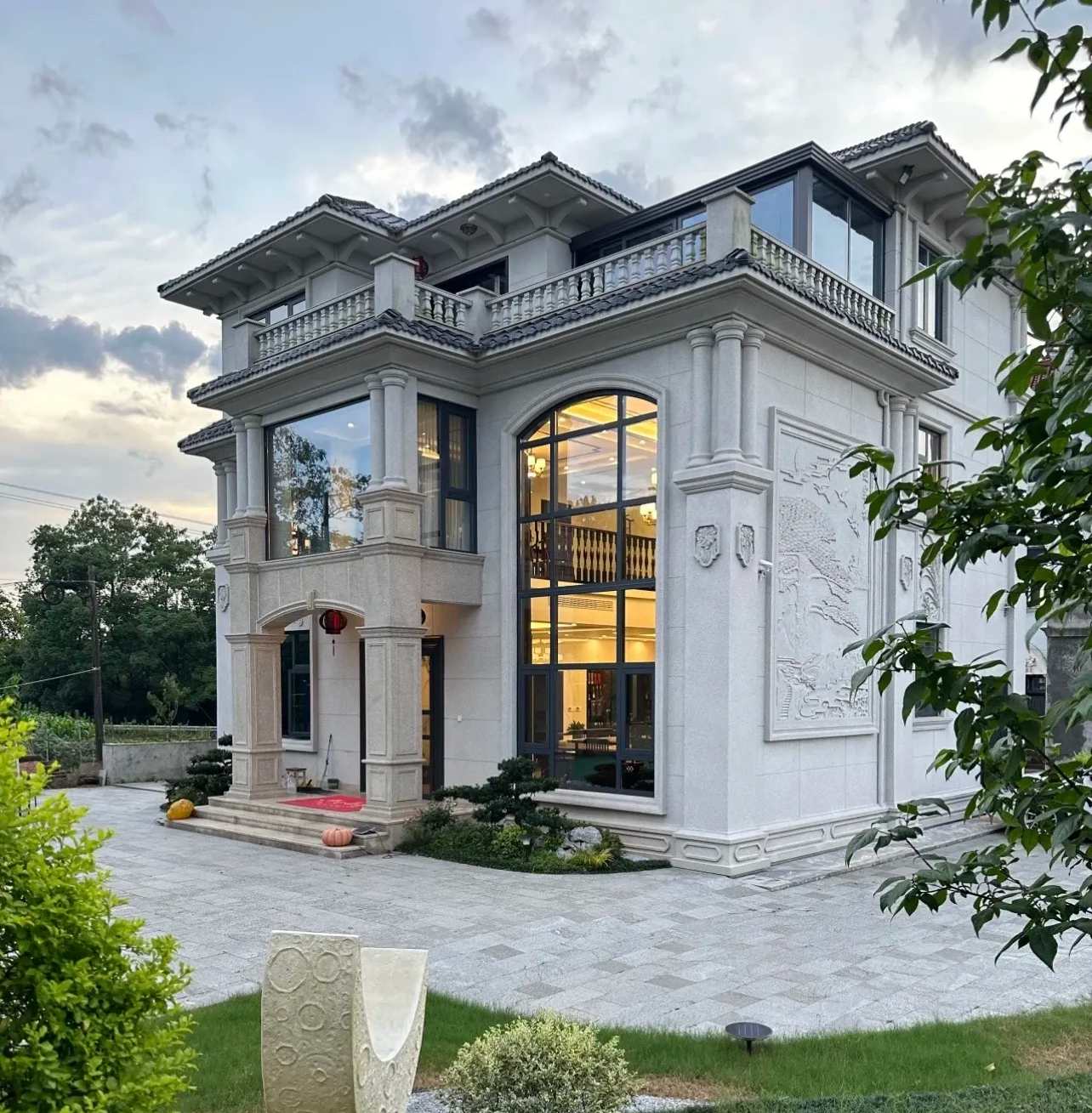 呼和浩特 白麻花岗岩私人别墅干挂石材豪华定制