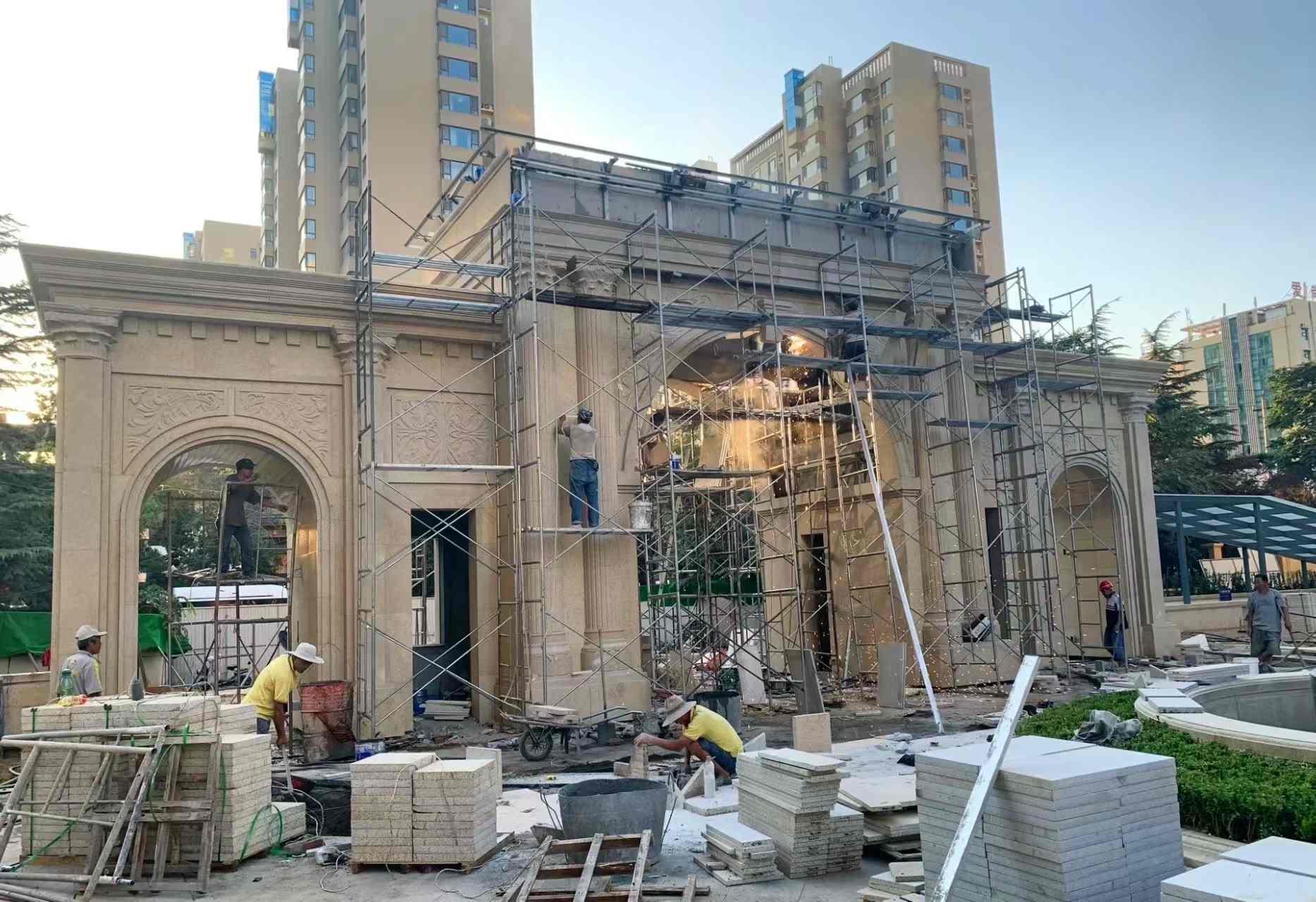 呼和浩特 黄金麻荔枝面花岗岩小区门楼外墙干挂