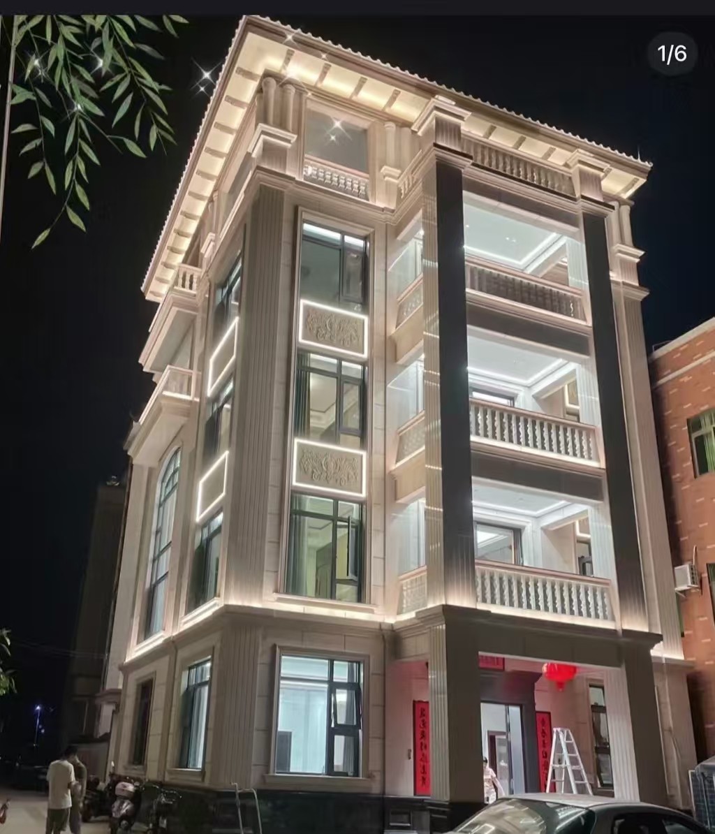 呼和浩特 芝麻白花岗岩别墅外墙夜间效果