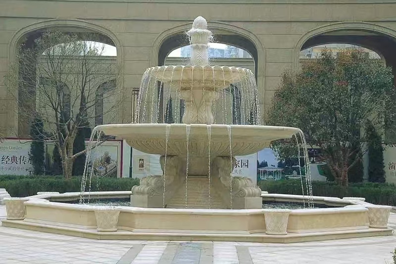呼和浩特 黄金麻花岗岩异型加工——户外庭院石雕流水喷泉